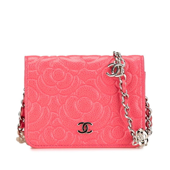 CHANEL Camellia Cocomark Chain Wallet Mini Shoulder Bag Pink Caviar Skin - Picture 1 of 10